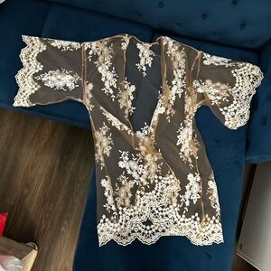 Victoria's Secret Lace Robe and teddy set in Brown and White